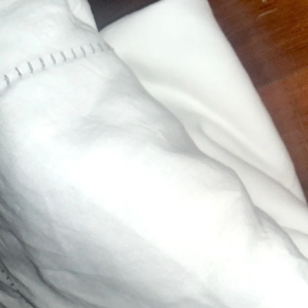 Anthropologie stitched organic linen duvet cover twin Dorm white grey embroidery
